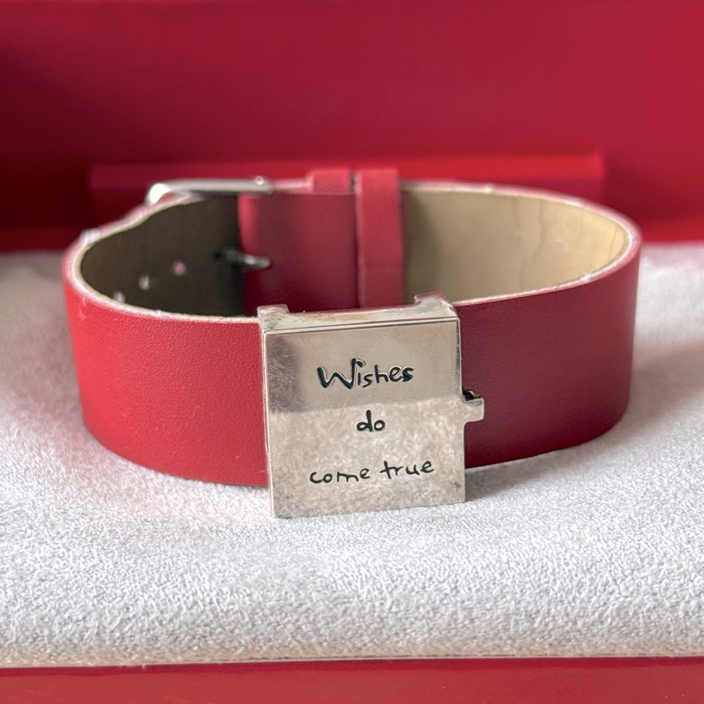 Vintage Red Envelope Sterling Silver .925 “Wish” Bracelet Red Leather OG Box Y2K
